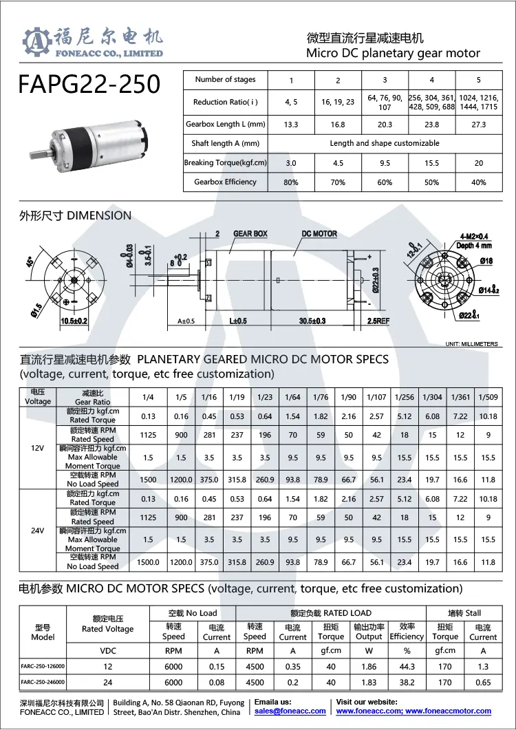 pg22-250 22 mm petit réducteur planétaire moteur électrique à courant continu.webp